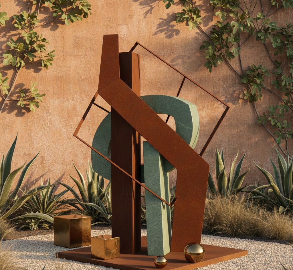 Moderne tuindecoratie met geometrische vormen