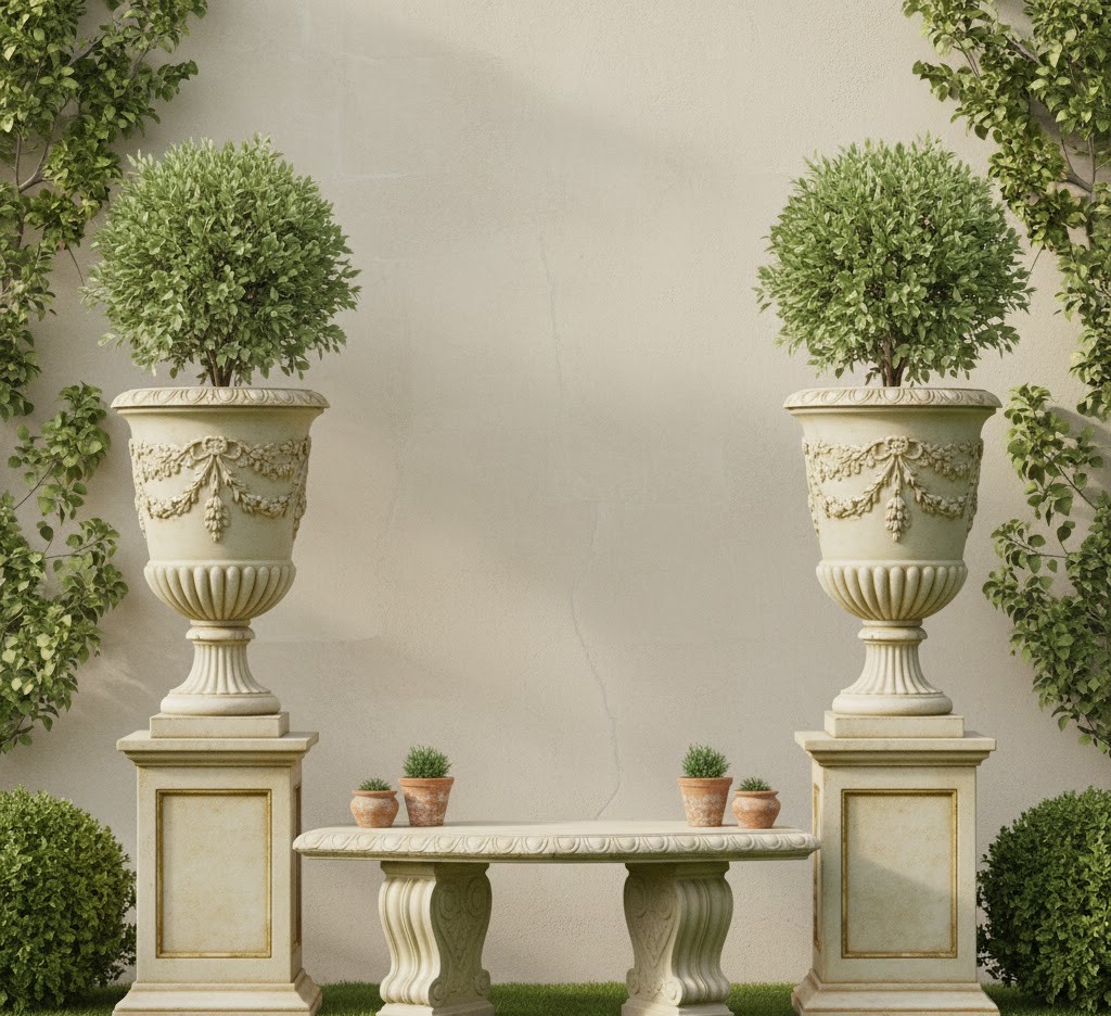 Klassieke tuindecoratie met traditionele elementen